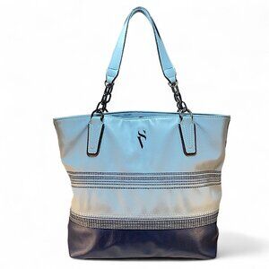 Simply Vera Wang Gray Navy Blue Catherine Tote Shoulder Striped Bag